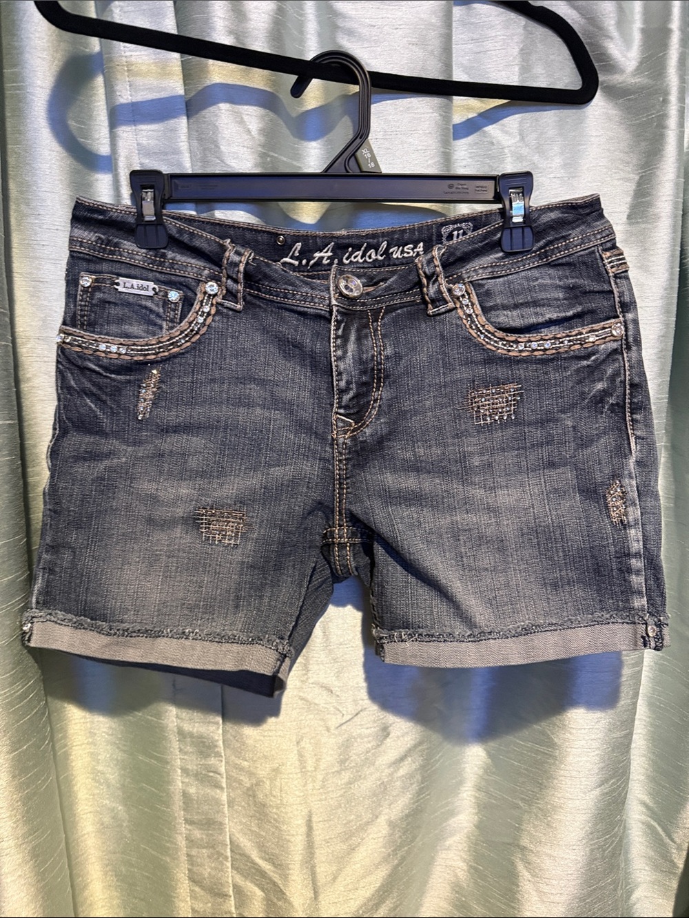 L.A. idol Women's Distressed Dark Gray Denim Jean Shorts